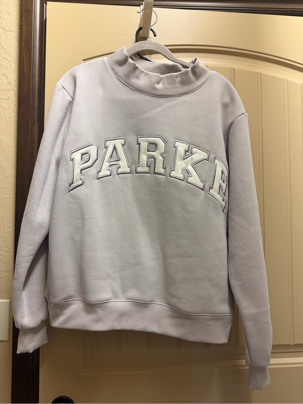 Parke lavender Mock Neck Sweatshirt with Contrast Appliqué